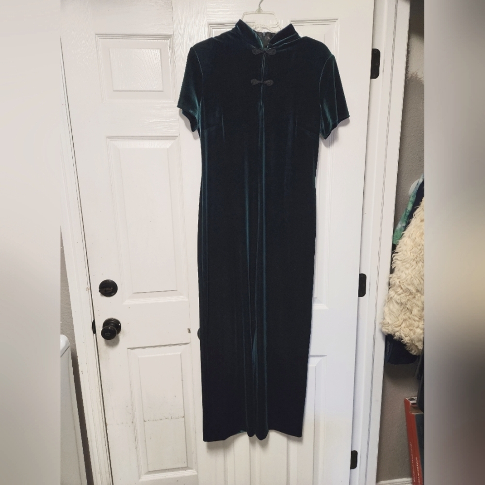 Vintage Robbie Bee Green Velvet Dress Size 10 Holiday Oriental Dress